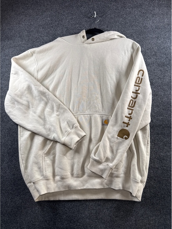 Carhartt Other - Carhartt Mens XL Loose Fit Cream Hoodie Logo Sleeve Pullover Workwear Sweatshirt